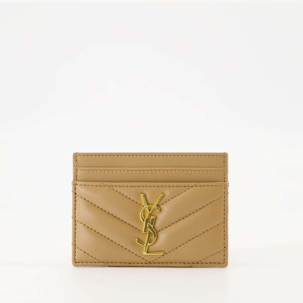 Saint Laurent card holder, beige card holder, smooth lambskin, Cassandre logo, luxury accessories
