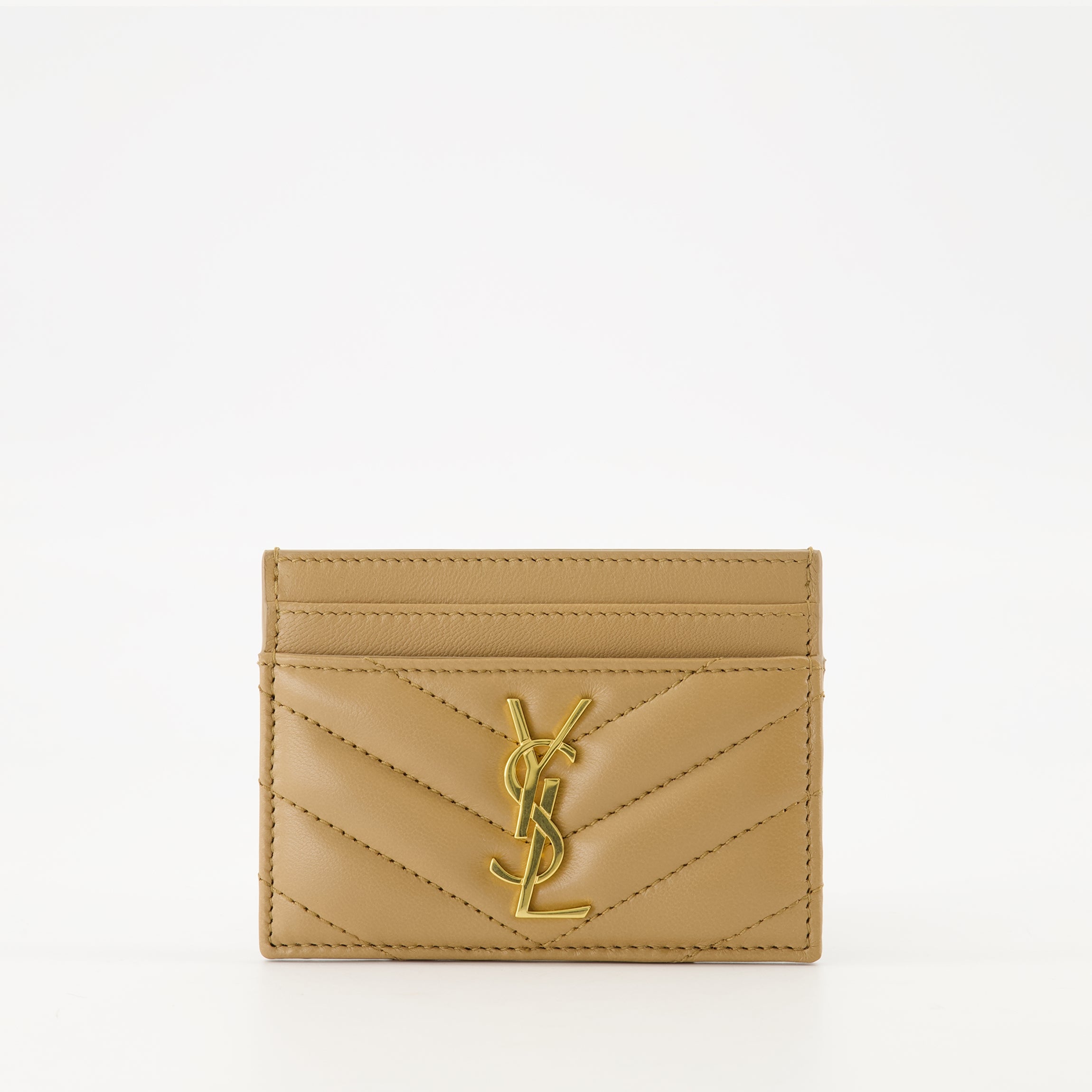 Saint Laurent card holder, beige card holder, smooth lambskin, Cassandre logo, luxury accessories