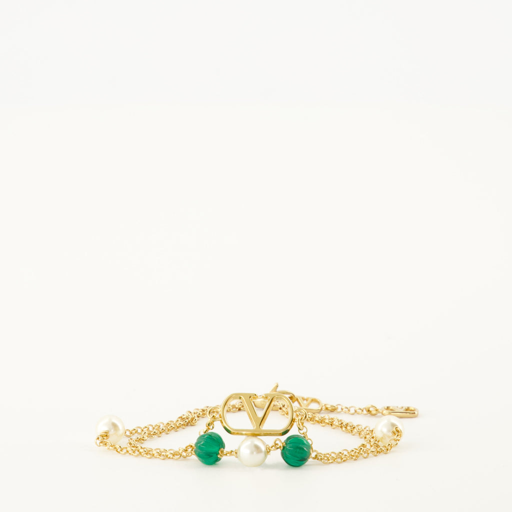 VLogo bracelet, Valentino jewelry, gold bracelet, Swarovski pearls, adjustable jewelry
