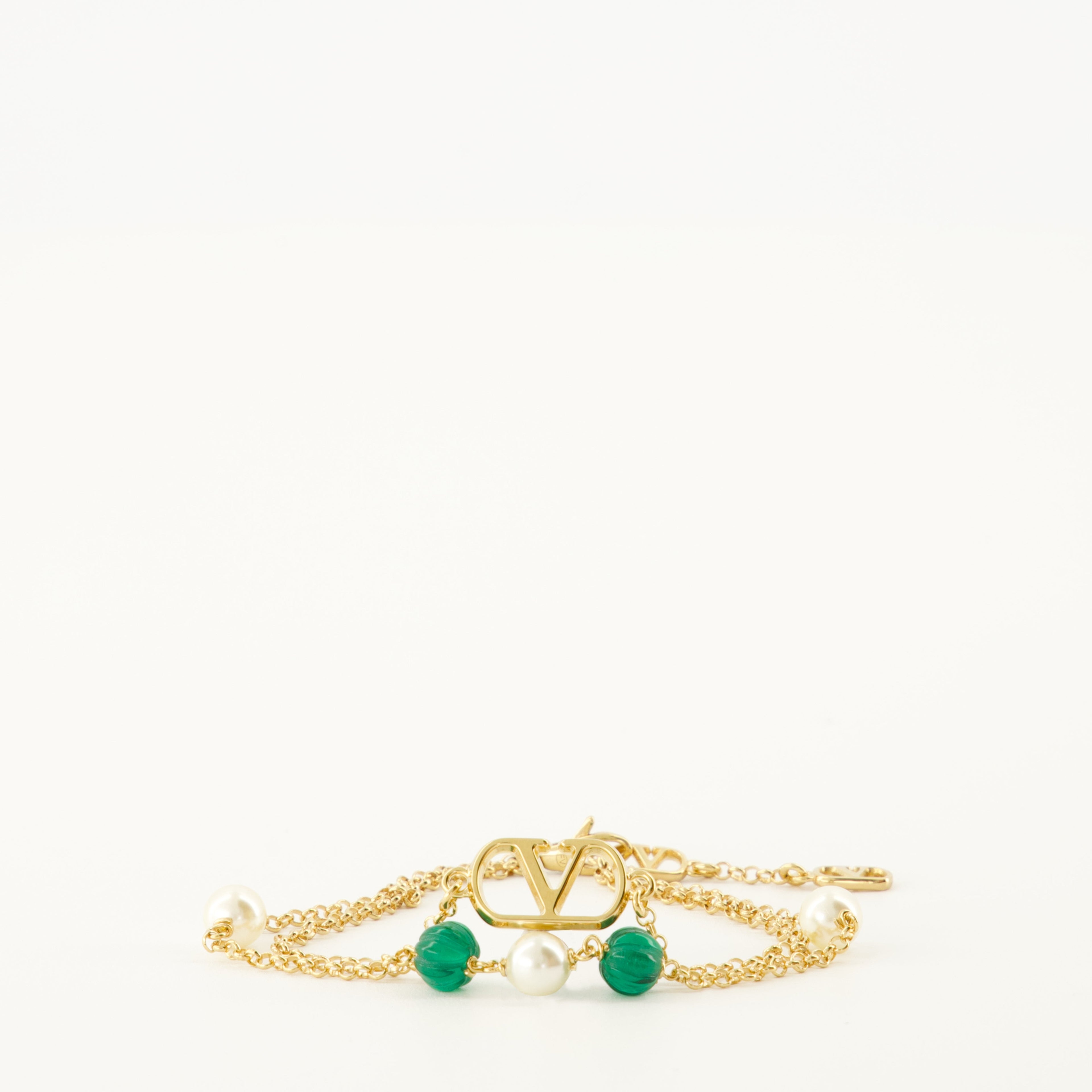 VLogo bracelet, Valentino jewelry, gold bracelet, Swarovski pearls, adjustable jewelry