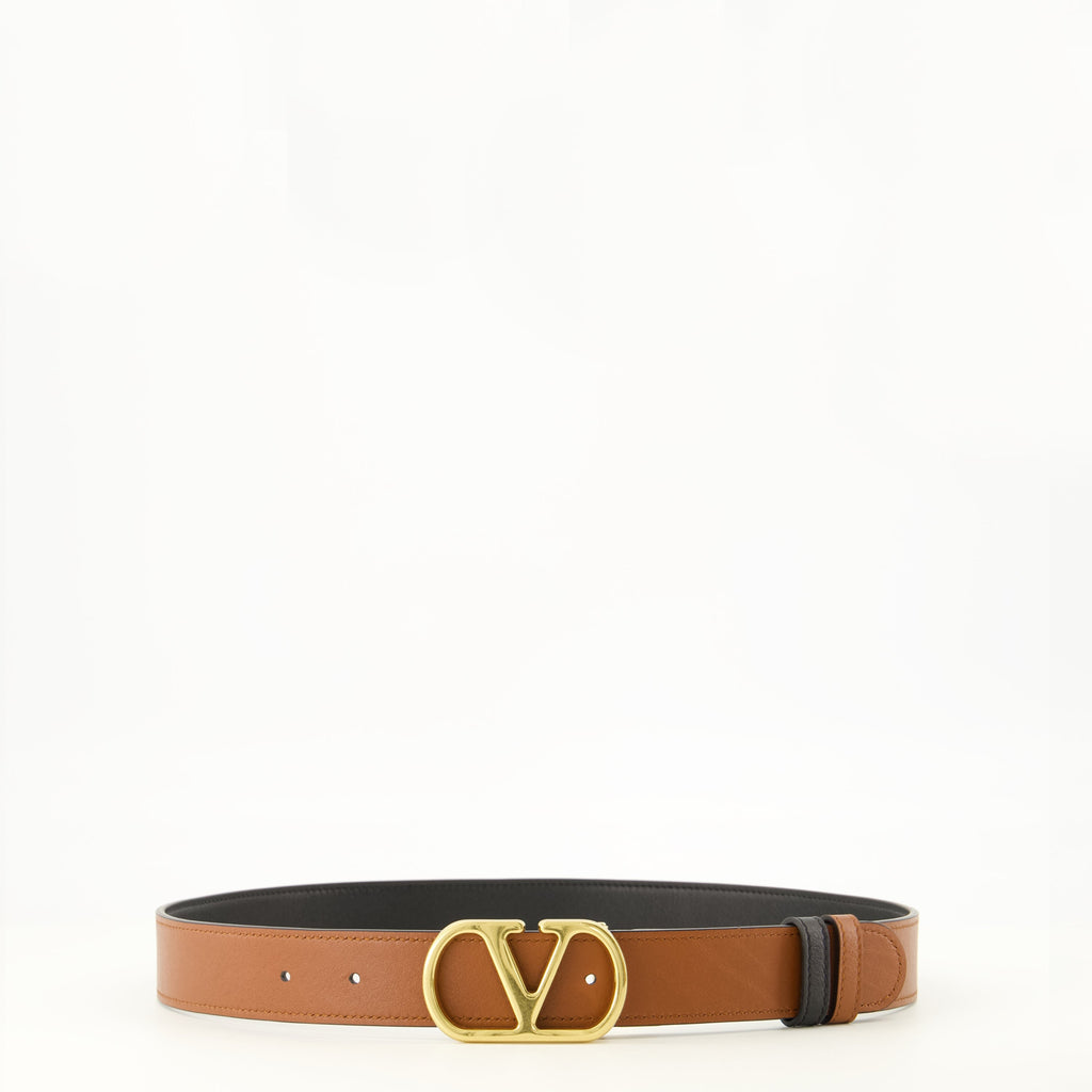 Cintura reversibile in pelle marrone VLogo