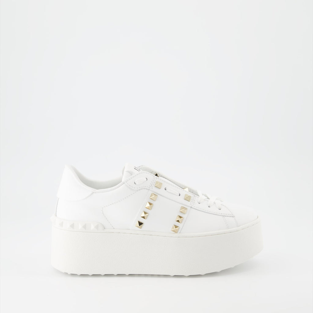 platform sneakers, Valentino Garavani, Rockstud sneakers, white sneakers, calfskin leather