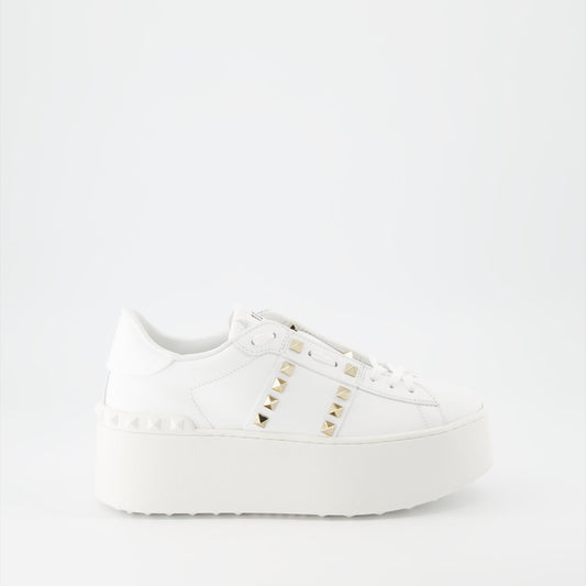 platform sneakers, Valentino Garavani, Rockstud sneakers, white sneakers, calfskin leather