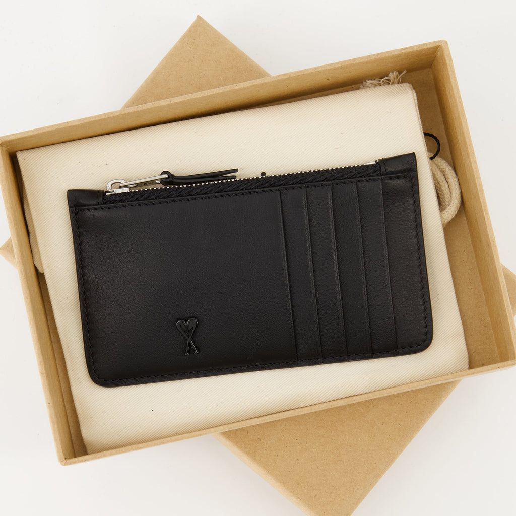 Ami Paris cardholder, zipped cardholder, black leather accessory, Autumn Winter 2025, unisex cardholder