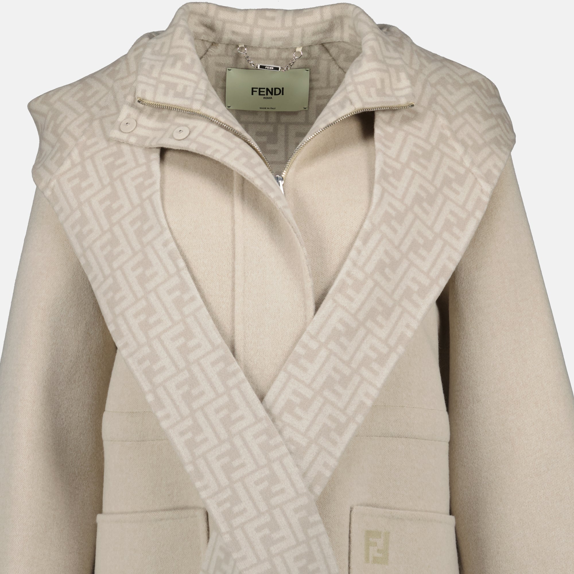Fendi parka, greige wool parka, women's outerwear, removable hood, Autumn-Winter collection