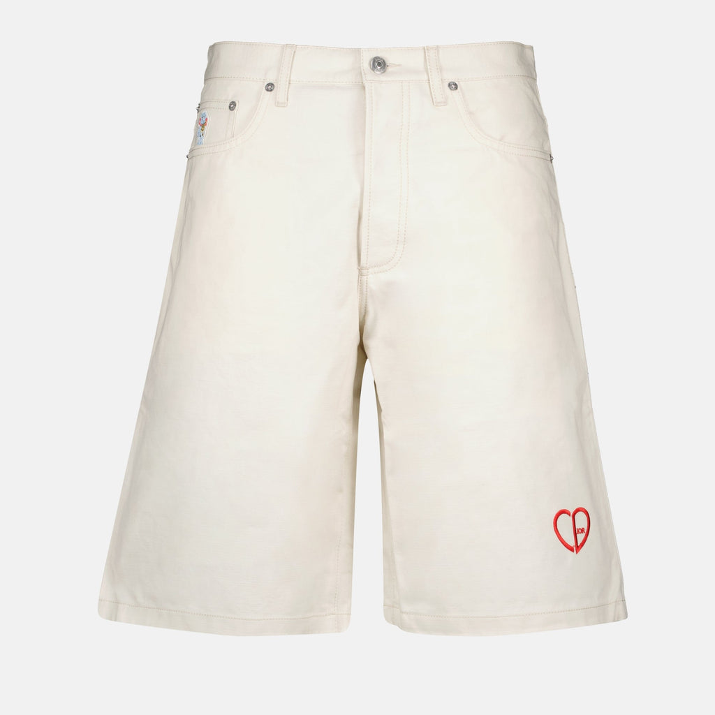 Dior shorts, white denim shorts, CD Heart Bermuda, luxury menswear, Dior Autumn-Winter 2024