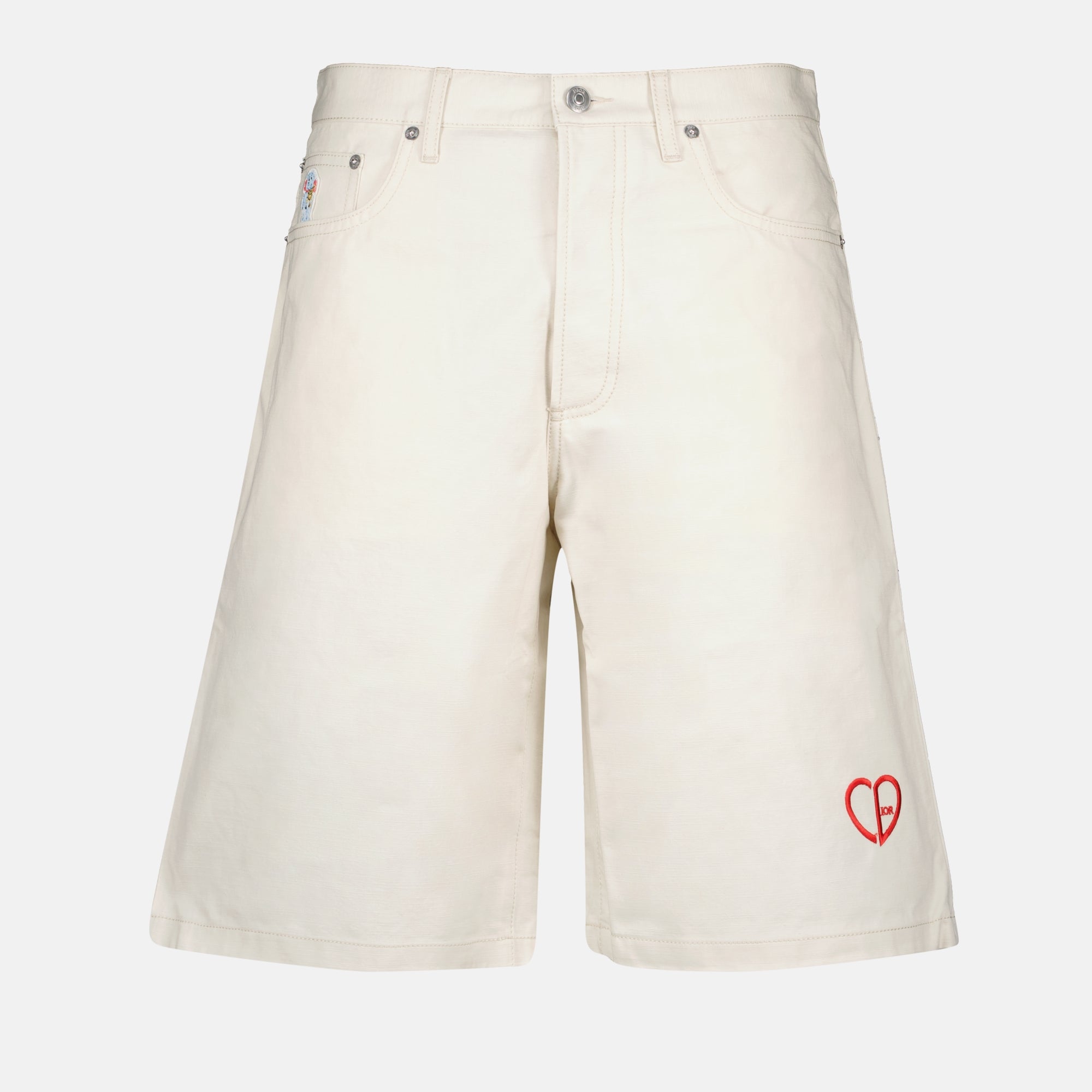 Dior shorts, white denim shorts, CD Heart Bermuda, luxury menswear, Dior Autumn-Winter 2024