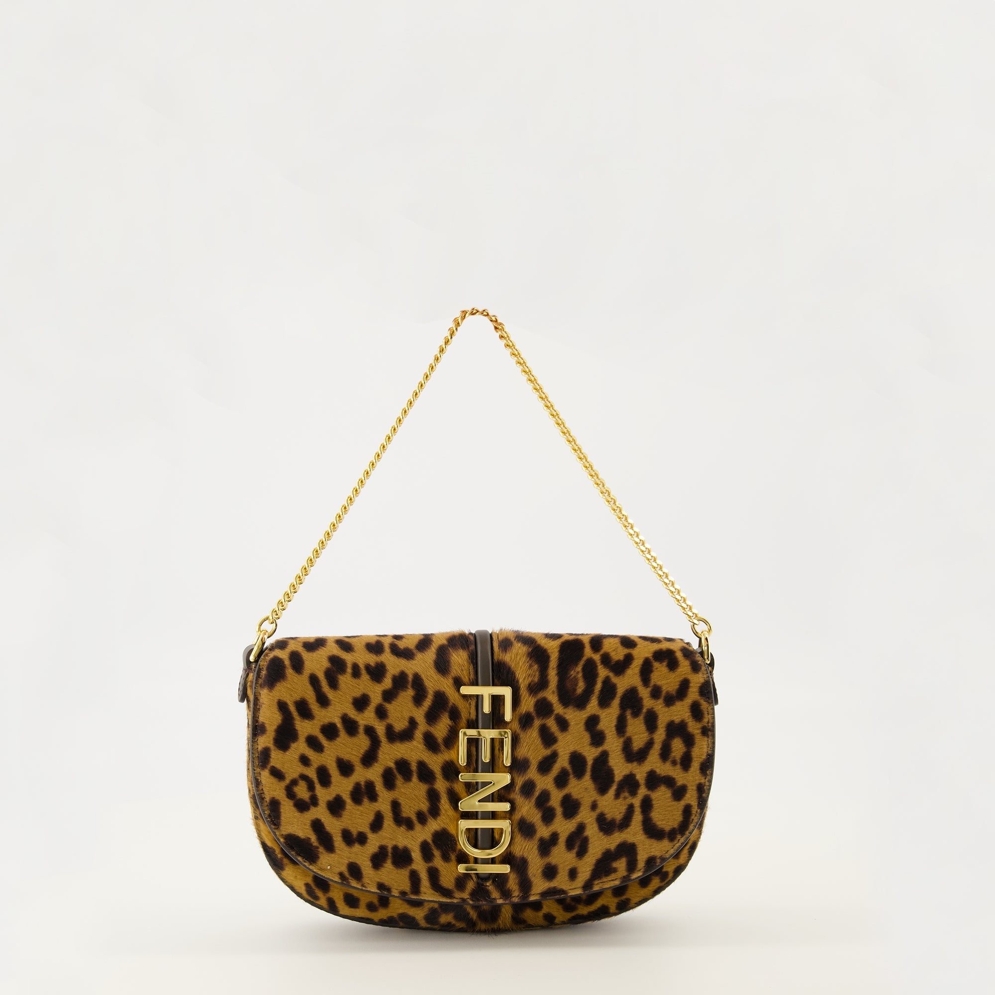 Fendi pouch, leopard print bag, calfskin accessory, removable chain pouch, fashionable clutch
