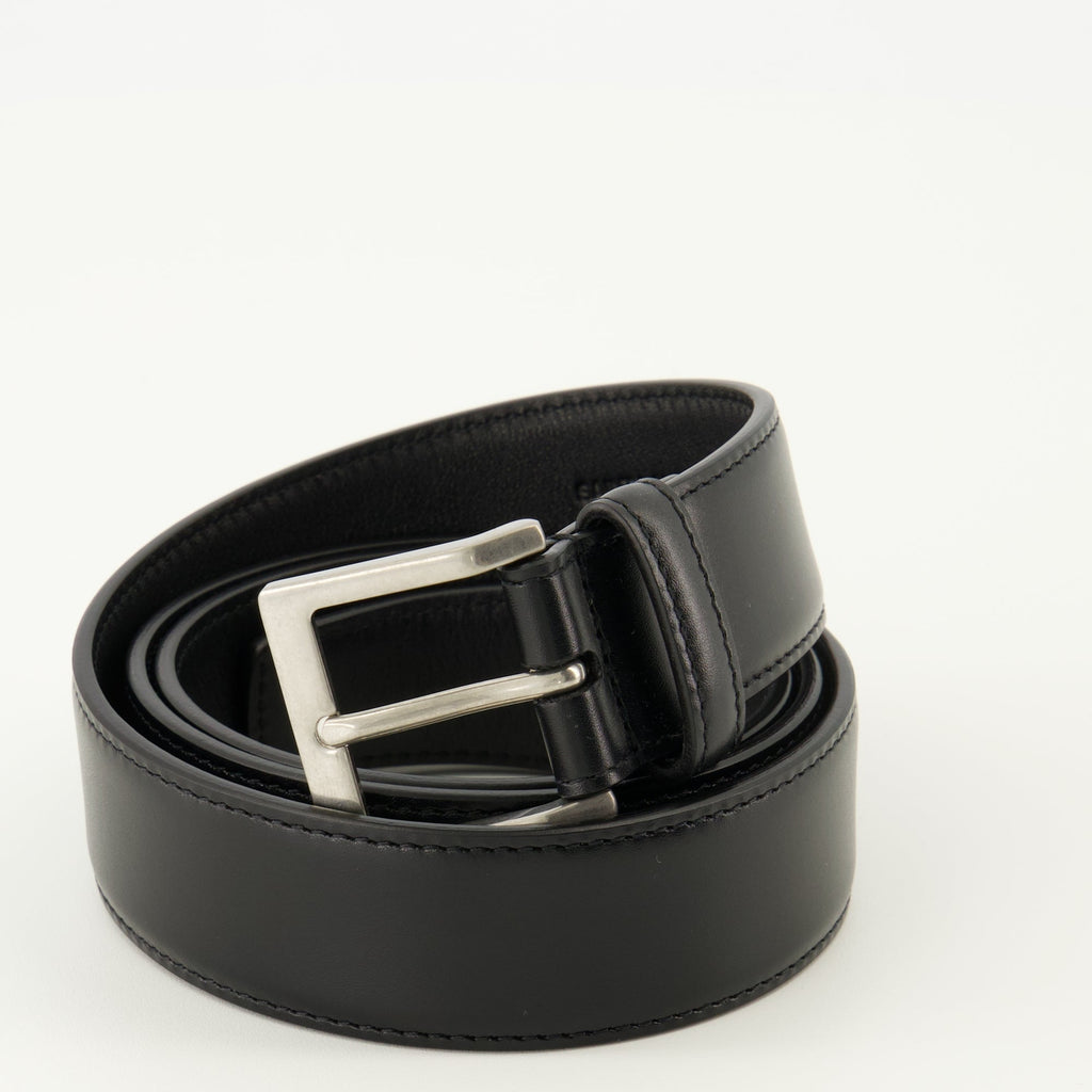 black leather belt, Saint Laurent accessory, elegant belt, women's fashion, smooth leather belt