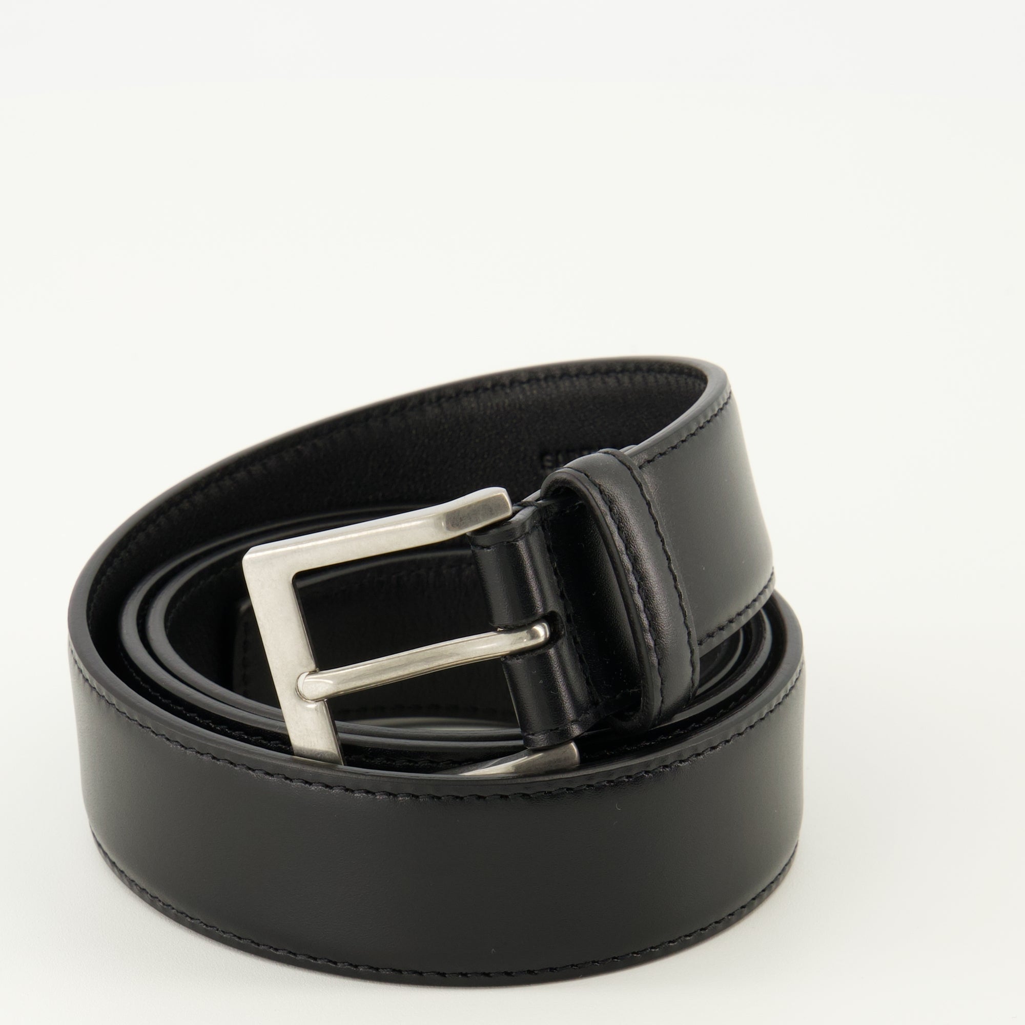 black leather belt, Saint Laurent accessory, elegant belt, women's fashion, smooth leather belt