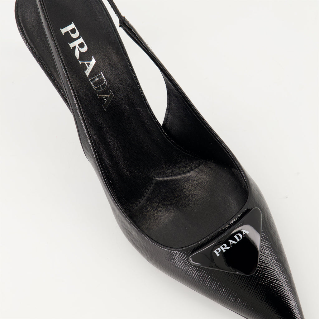 Prada, Saffiano leather heels, black pumps, Fall-Winter 2024, luxury women's shoes