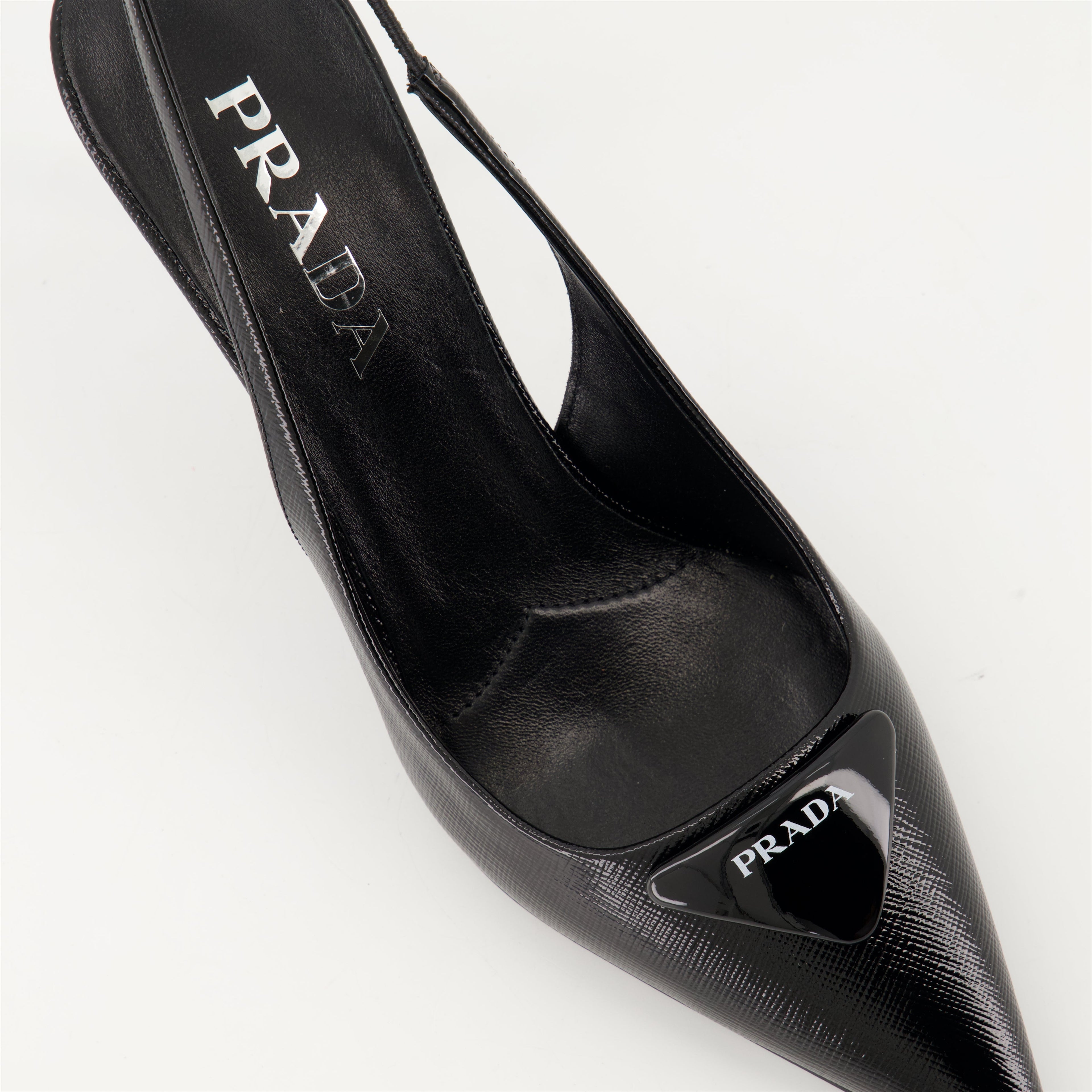 Prada, Saffiano leather heels, black pumps, Fall-Winter 2024, luxury women's shoes