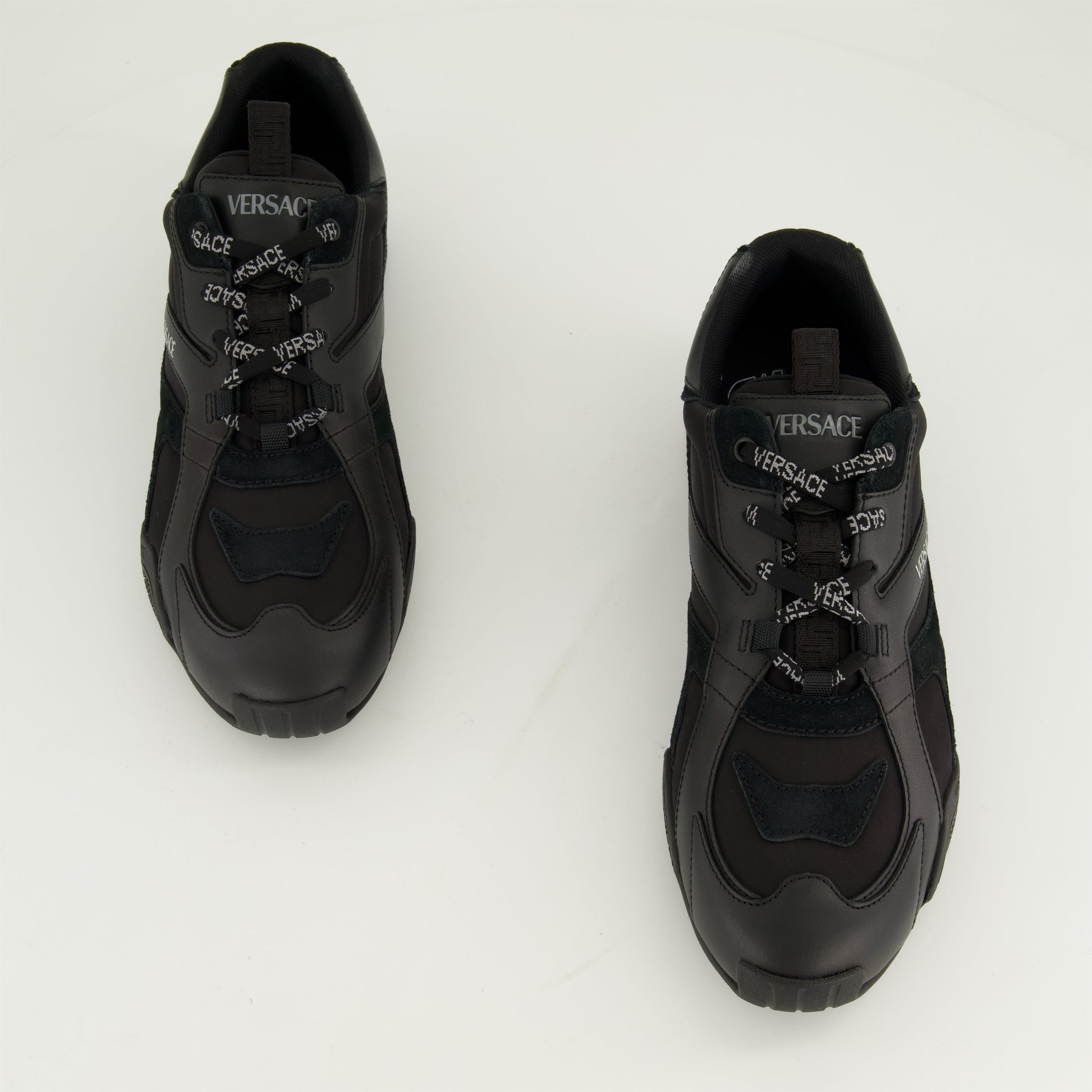 black sneakers, Versace Galaxia, calf leather sneakers, lace-up shoes, luxury footwear