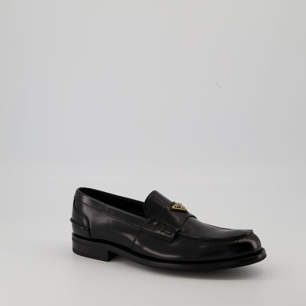 Prada moccasins, brushed leather footwear, slip-on shoes, men's luxury shoes, round toe moccasins