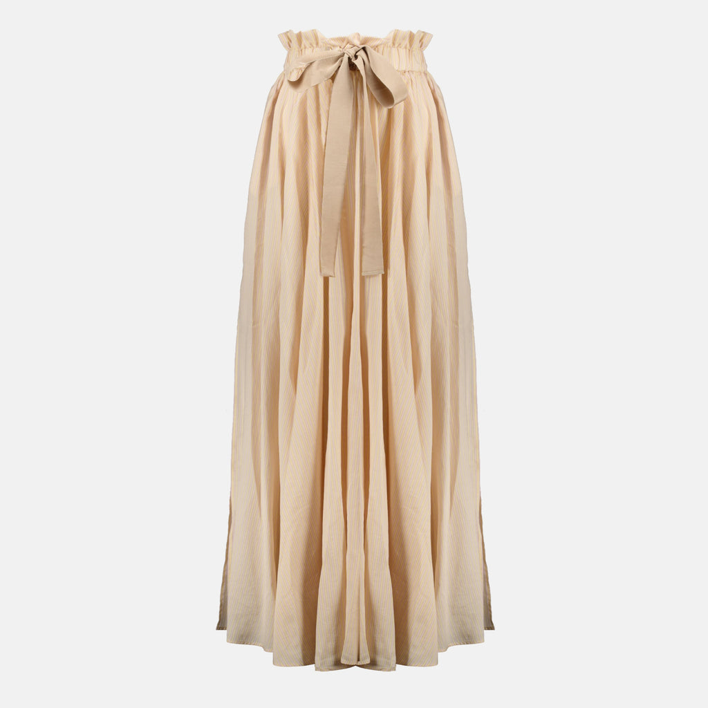 Jupe Longue en Soie Rayée Beige