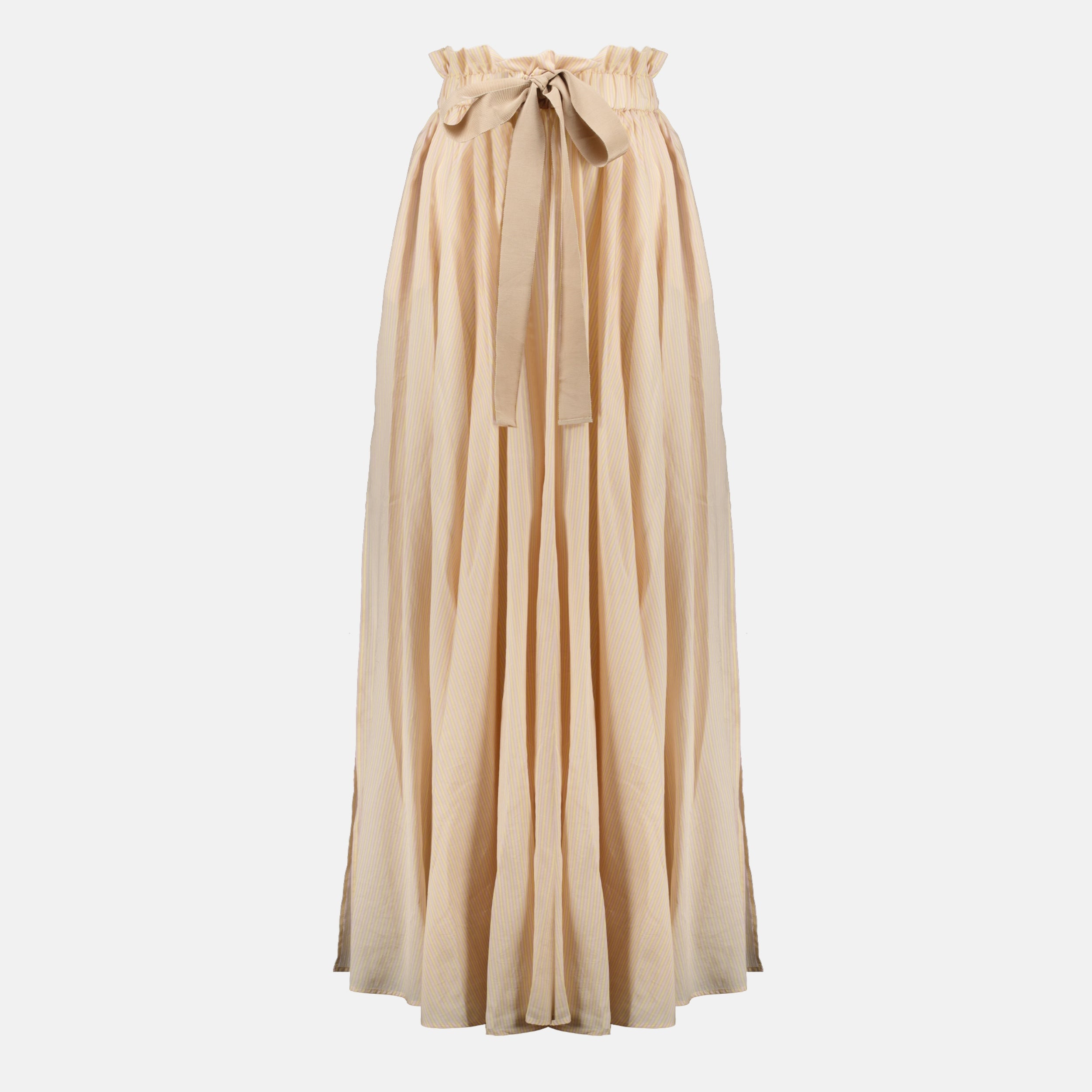 Gonna Lunga in Seta Striata Beige