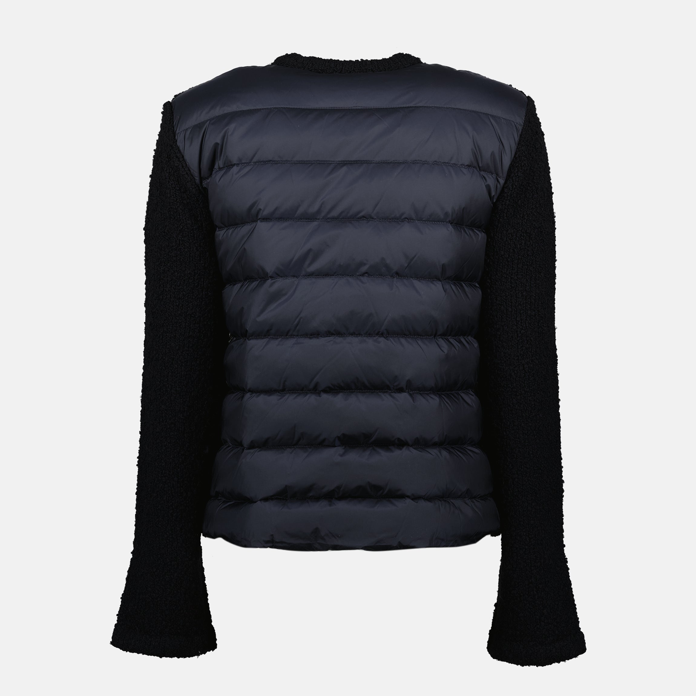 Moncler cardigan, bi-material cardigan, navy cardigan, wool nylon blend, Autumn-Winter 2025