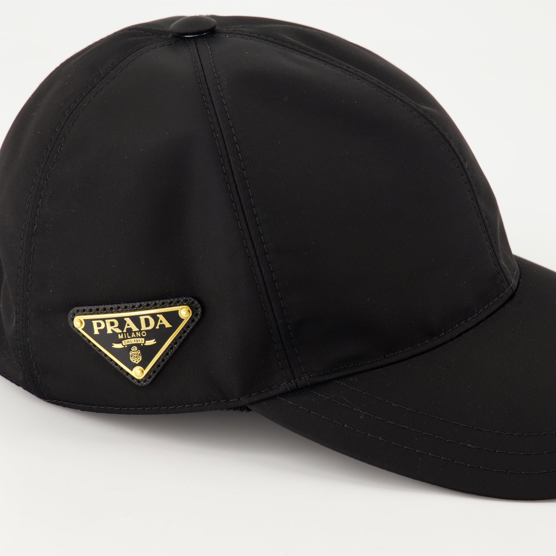 Prada cap, Re-Nylon cap, black cap, luxury accessories, sustainable fashion