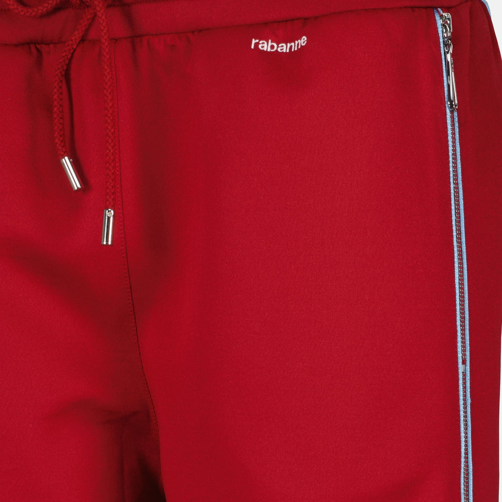 Rabanne jogging bottoms, red zip trousers, comfortable joggers, wide fit pants, casual stylish bottoms