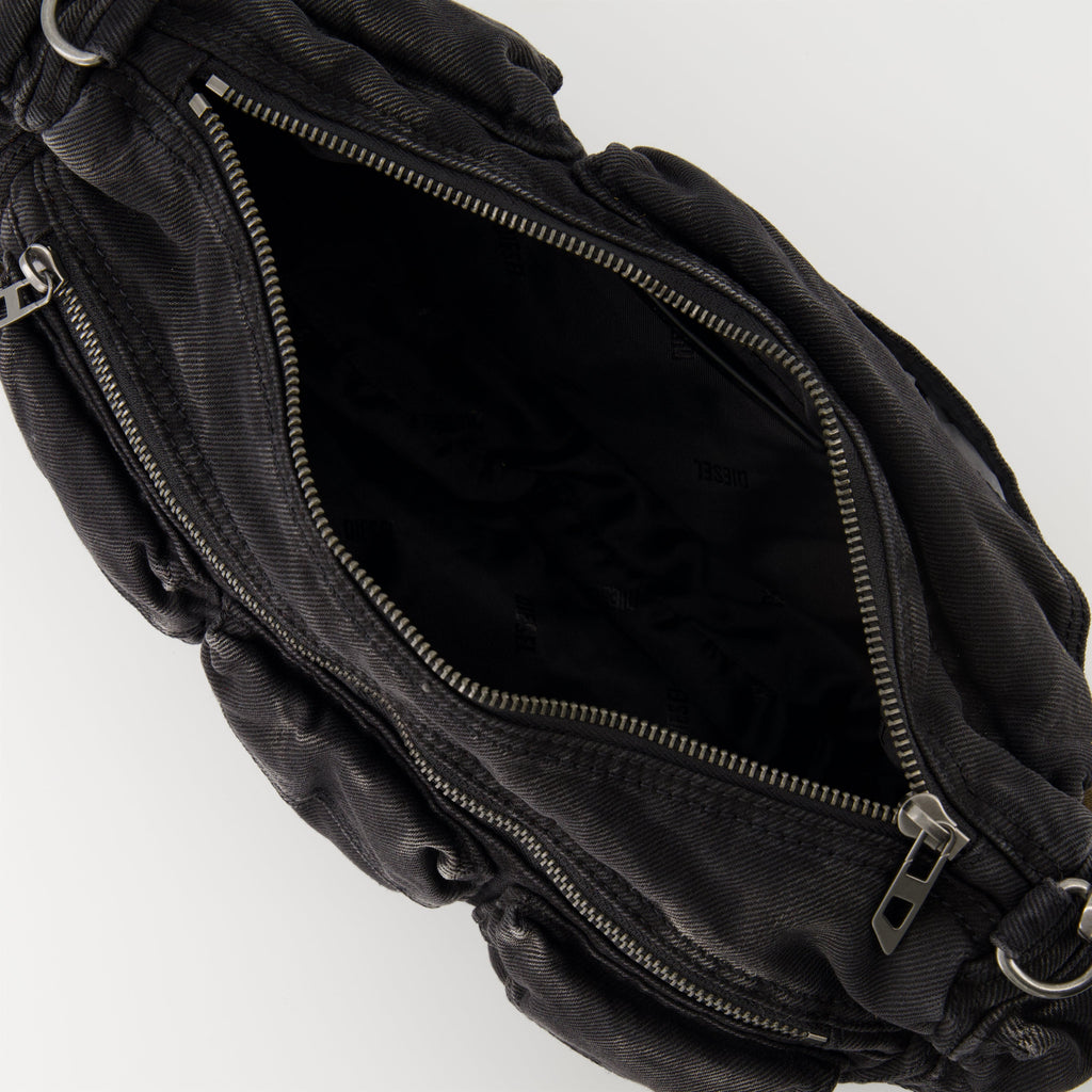 black denim bag, multi-pocket bag, unisex bag, adjustable strap, Diesel bag