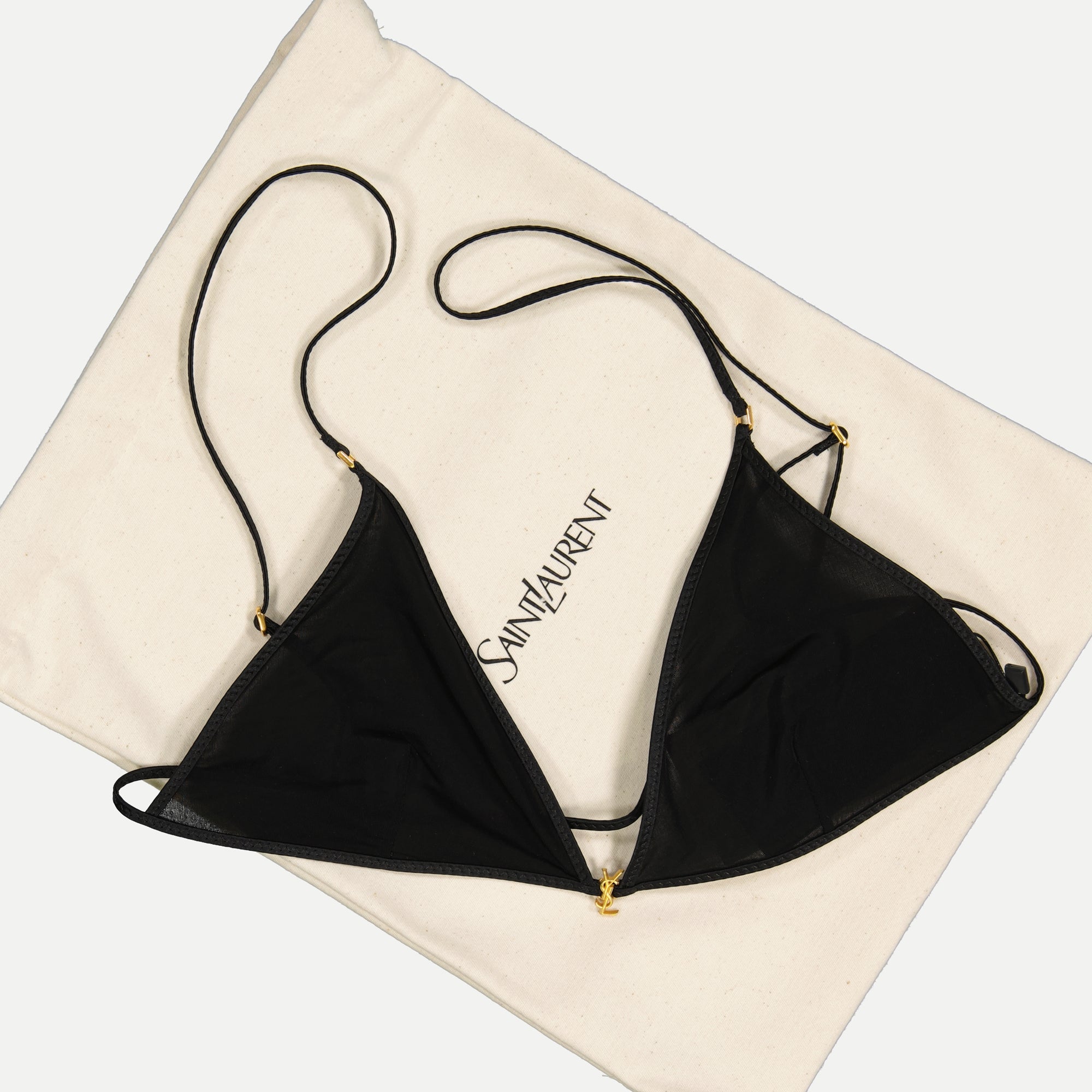 black triangle bra, Saint Laurent, adjustable straps, women's intimate wear, Spring-Summer 2025