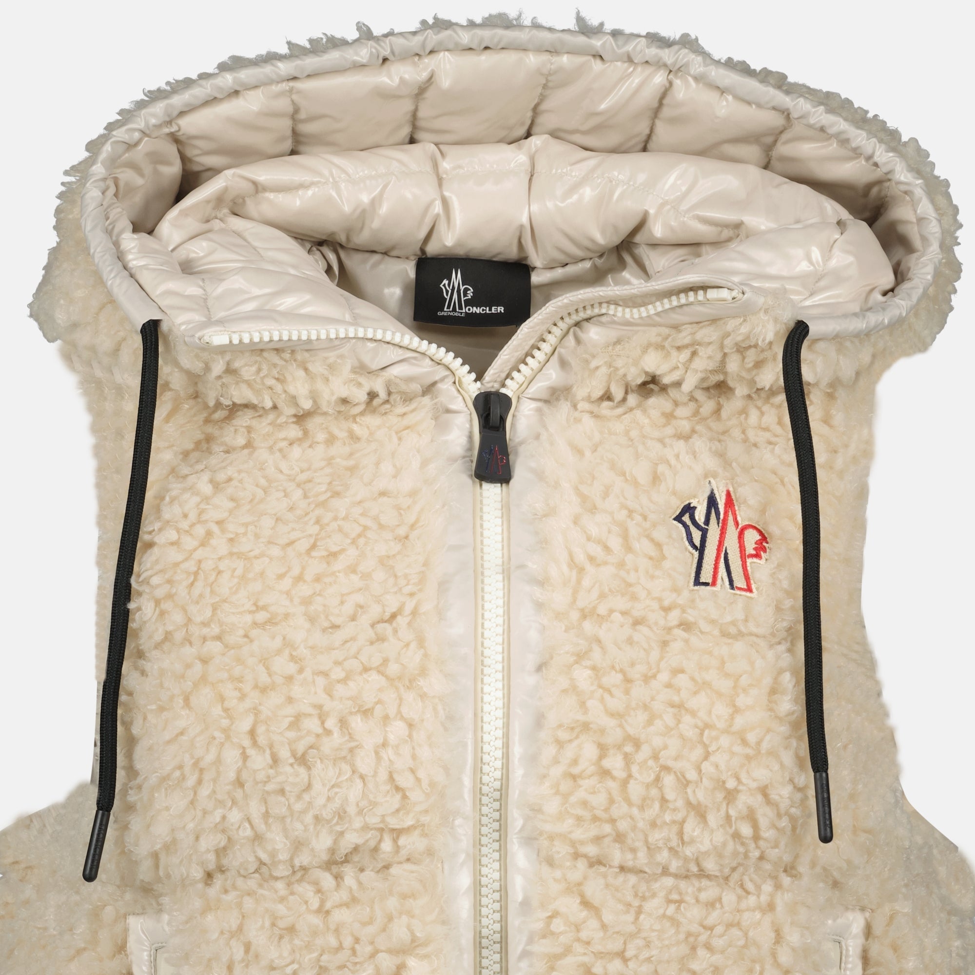 Moncler Grenoble jacket, beige sleeveless jacket, quilted jacket, Autumn-Winter 2025, adjustable hood jacket
