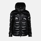 Moncler Maire, black down jacket, glossy nylon jacket, removable hood coat, autumn winter outerwear