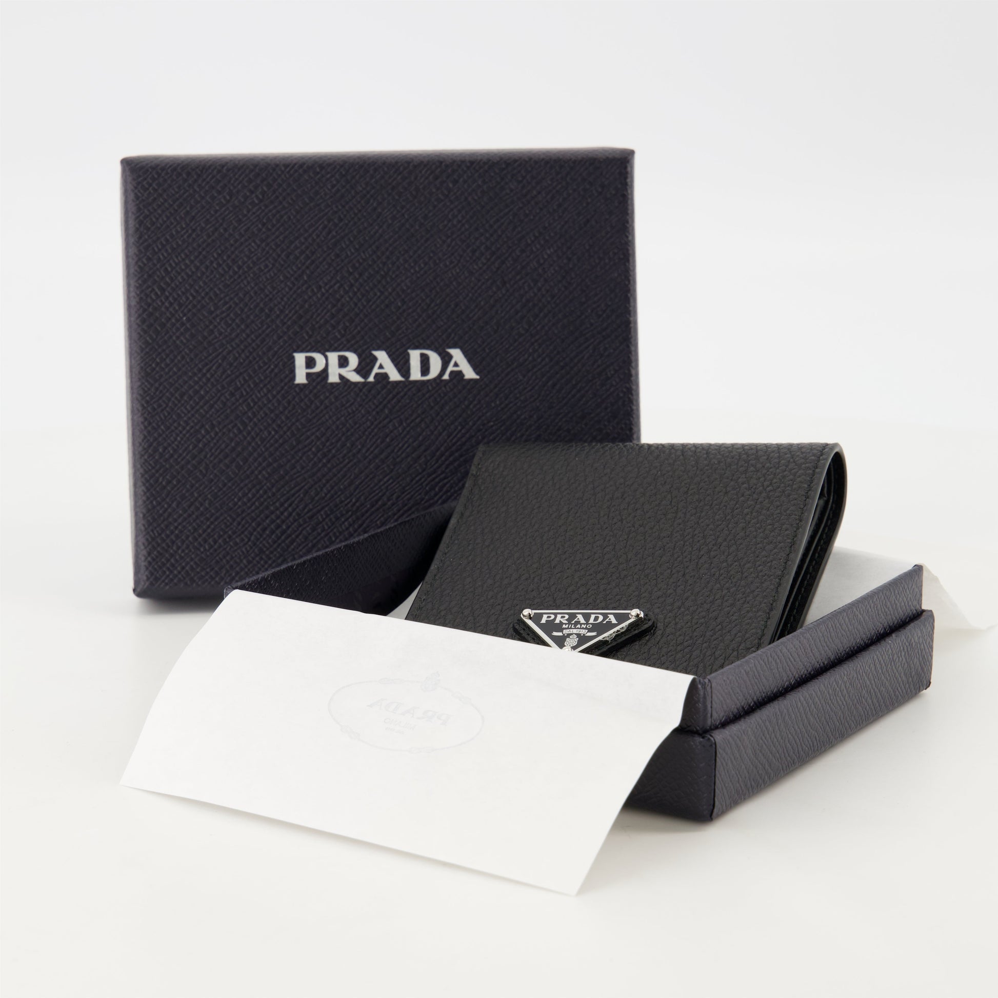 black leather wallet, Prada wallet, textured calfskin wallet, men's wallet, luxury accessories