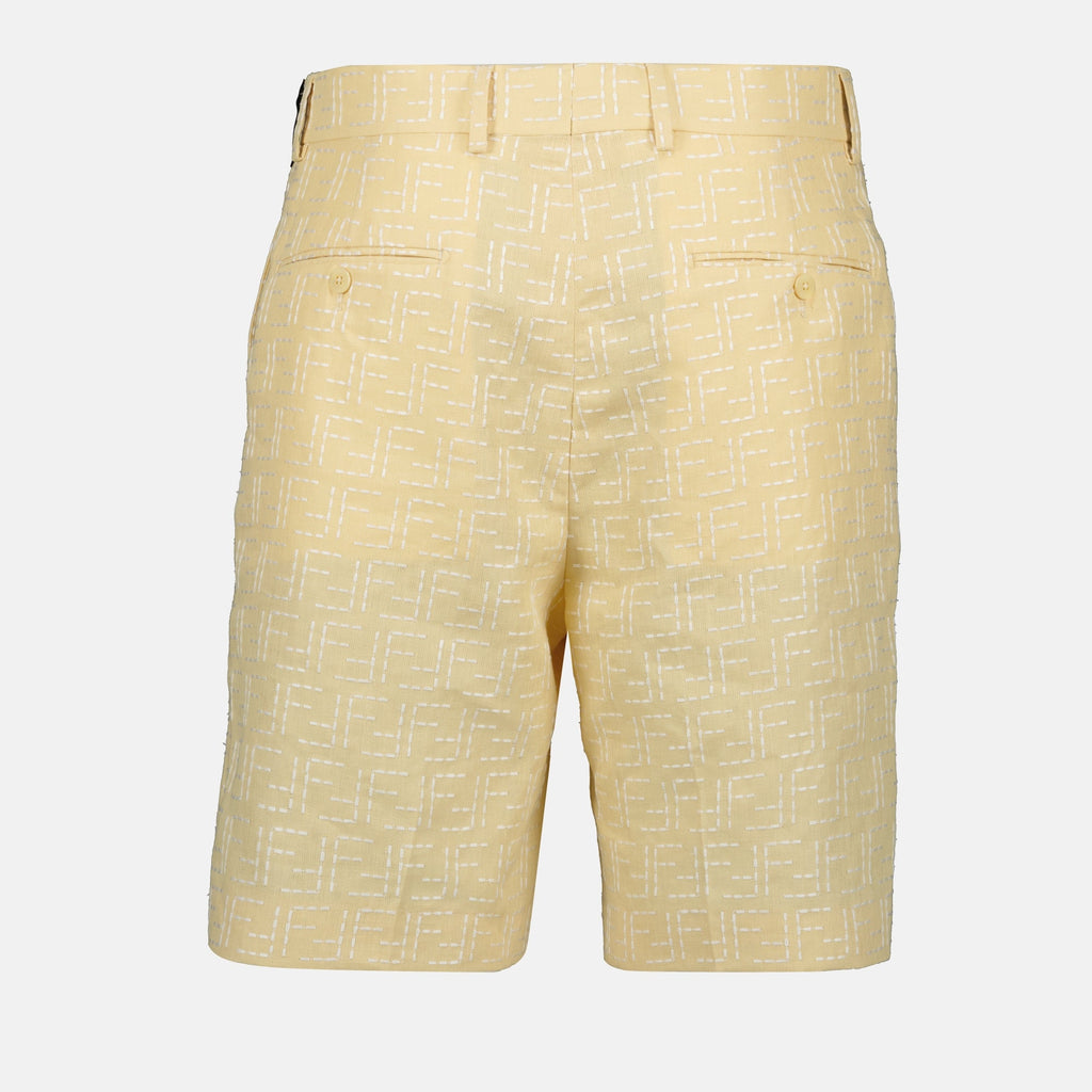 yellow linen shorts, Fendi shorts, summer fashion, men’s linen shorts, classic fit shorts