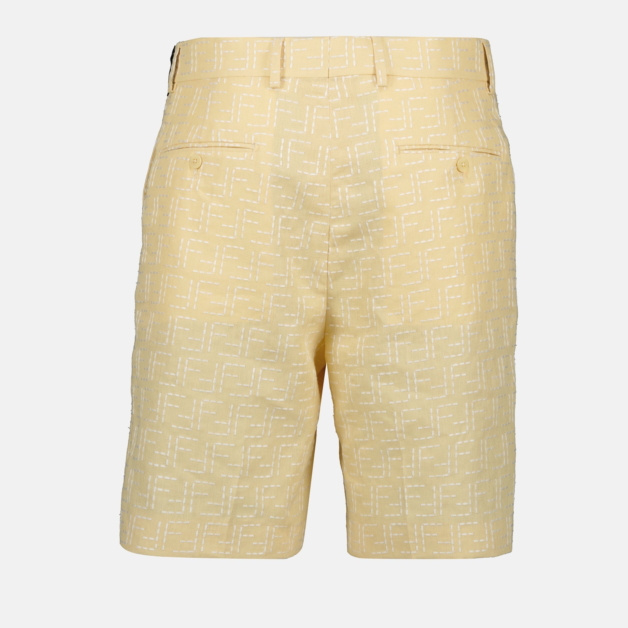 yellow linen shorts, Fendi shorts, summer fashion, men’s linen shorts, classic fit shorts