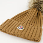 Moncler hat, wool hat, brown knitted hat, pompom hat, accessories