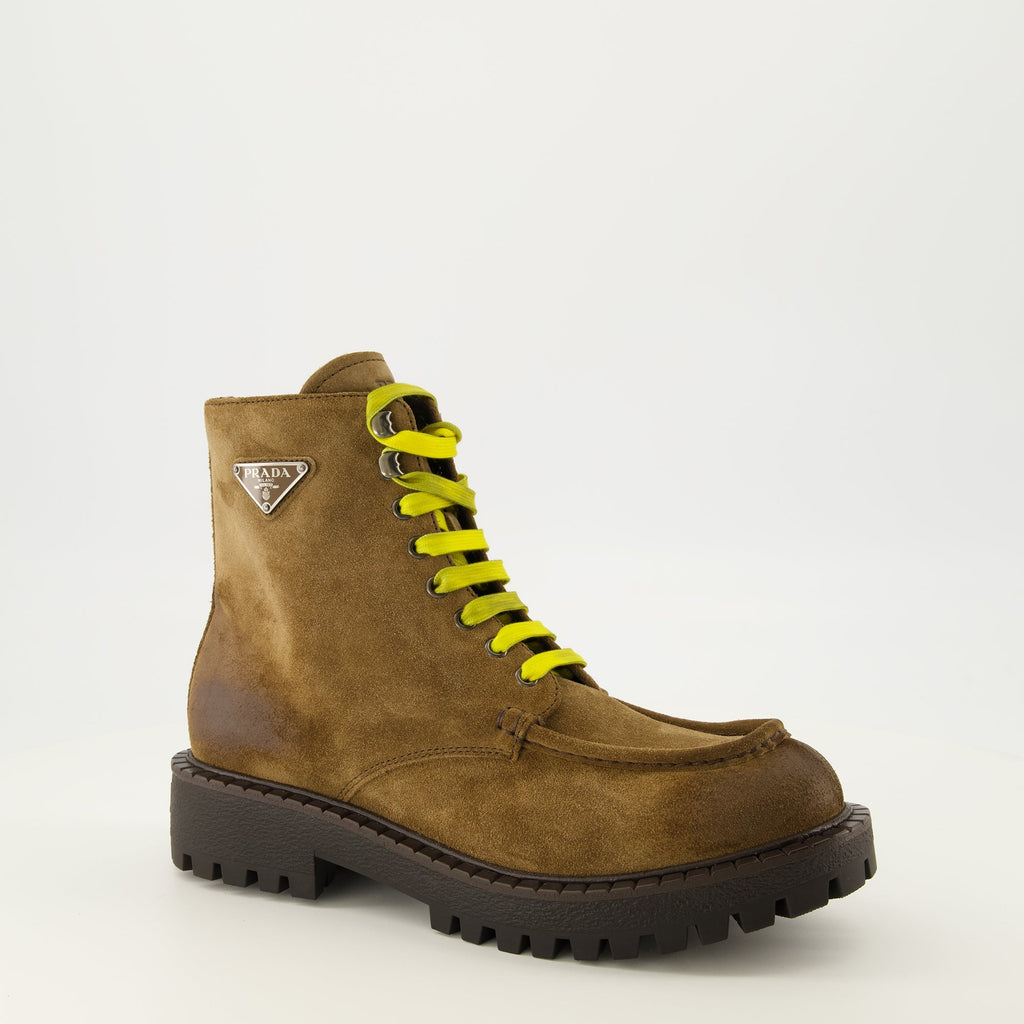 Bottines à lacets en daim marron