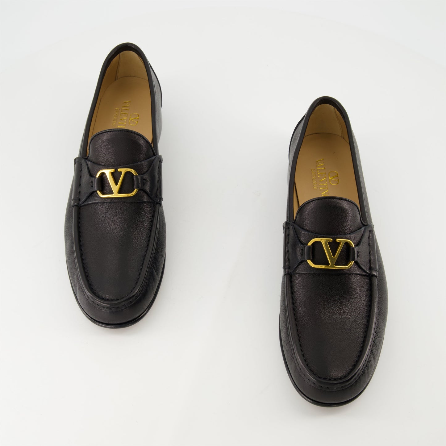 VLogo Signature, Black Leather Moccasins, Textured Leather, Valentino Garavani, Spring-Summer 2025 Collection