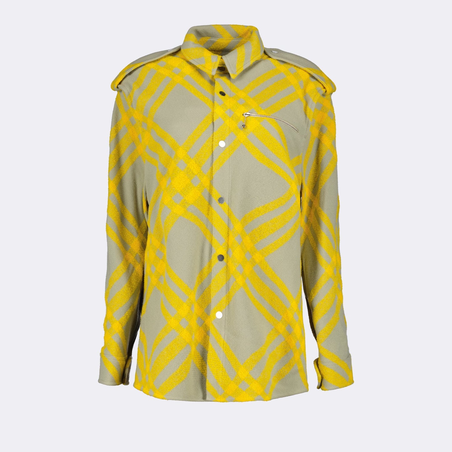 Burberry overshirt, wool shirt, checkered overshirt, luxury overshirt, yellow and green wool tops