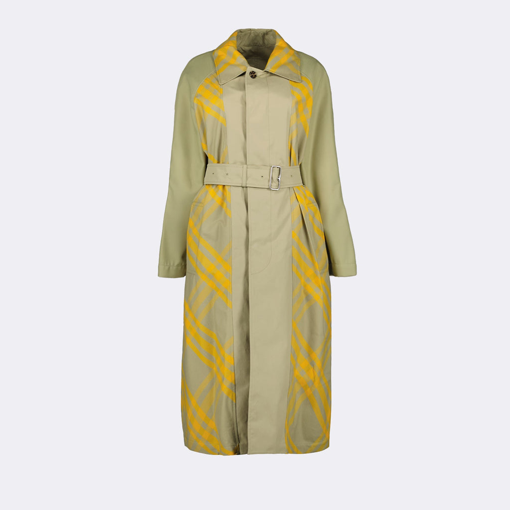 luxury trench coat, reversible coat, Burberry trench coat, yellow check coat, high-end fashion