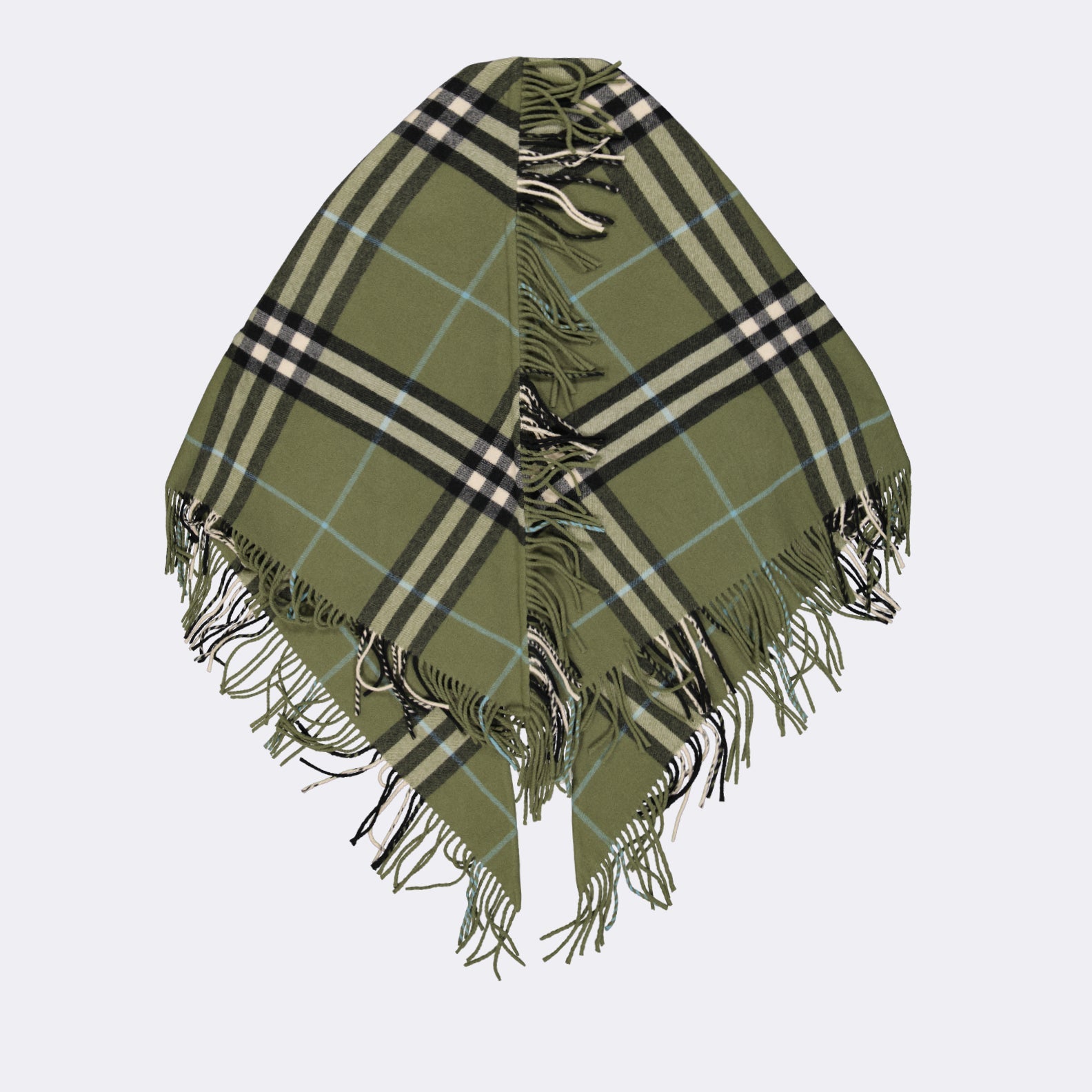 luxurious poncho, Burberry checkered, green fashion, high-end style, versatile outerwear