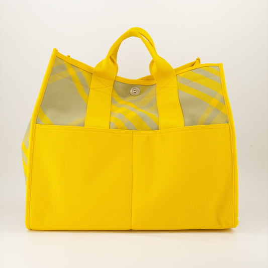 Burberry tote bag, yellow checkered bag, luxury tote, high-end accessories, stylish tote