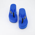 platform tongs, nylon tongs, luxury footwear, Coperni tongs, blue platform sandals