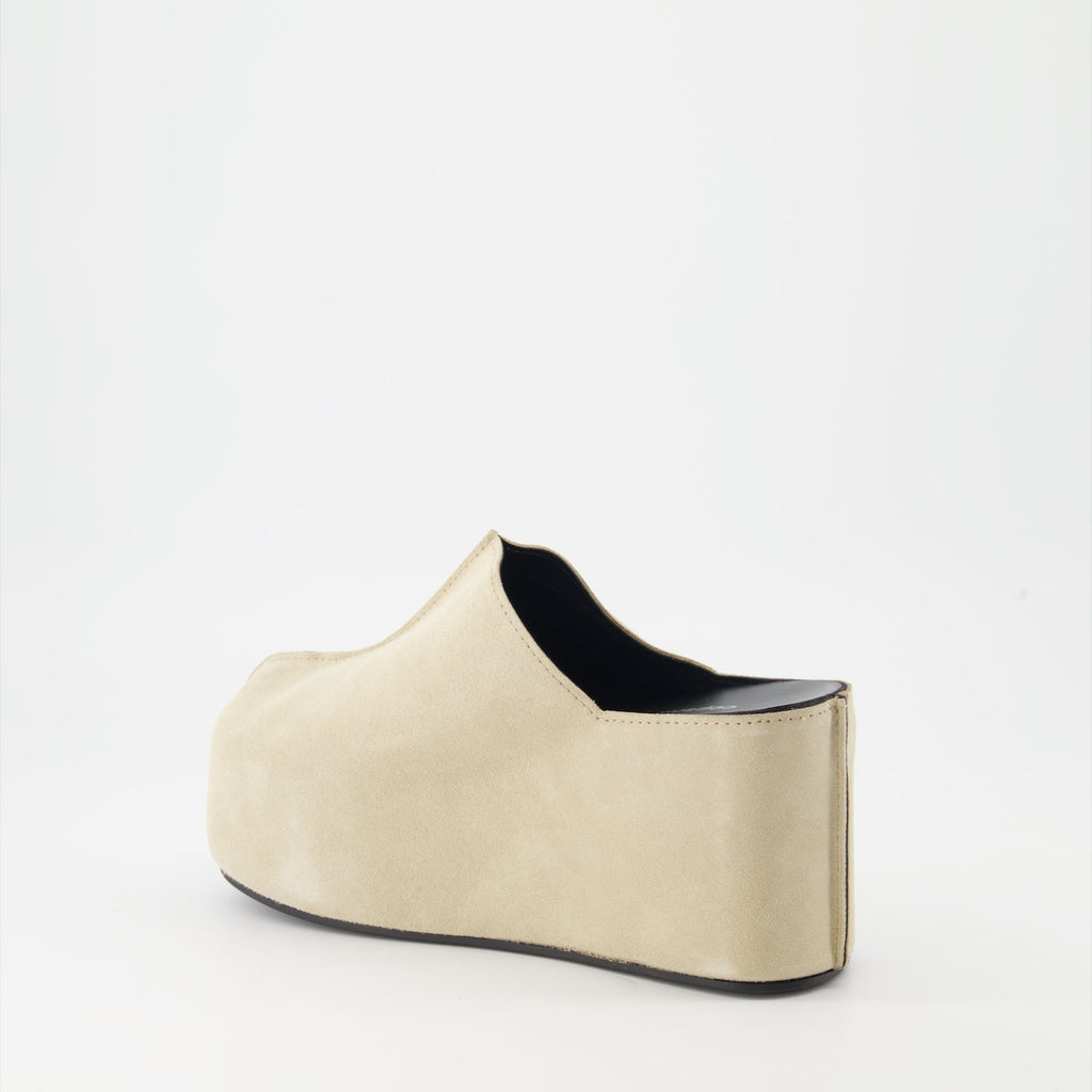 Coperni, suede mules, platform mules, luxury footwear, designer mules