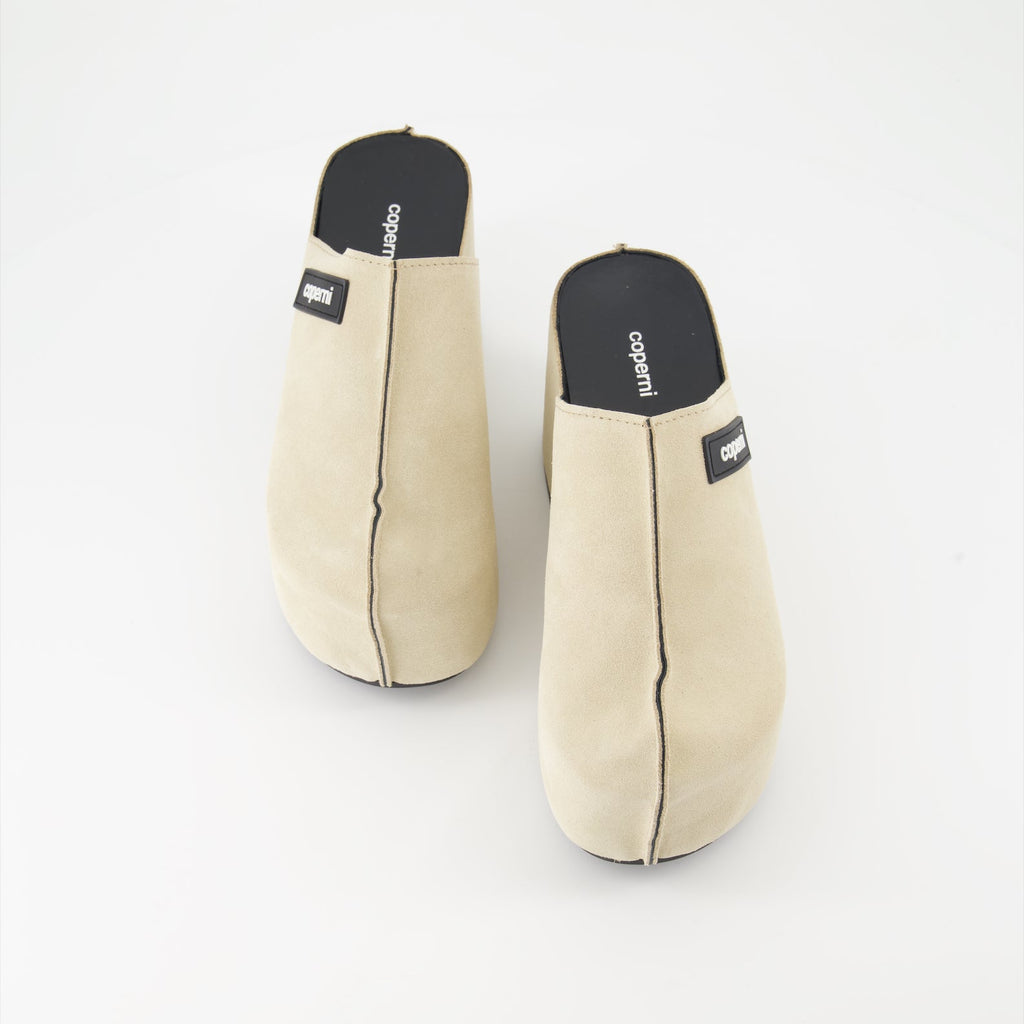 Coperni, suede mules, platform mules, luxury footwear, designer mules