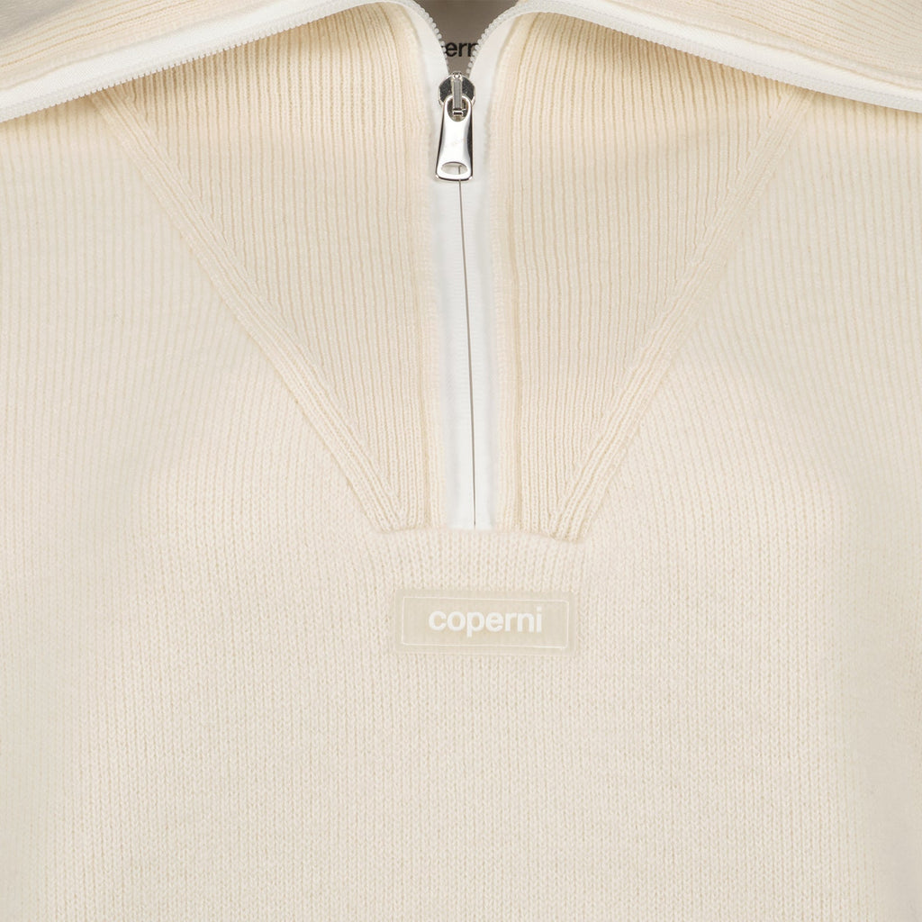 Coperni sweater, zip collar sweater, luxury men's wear, white sweater, designer knitwear