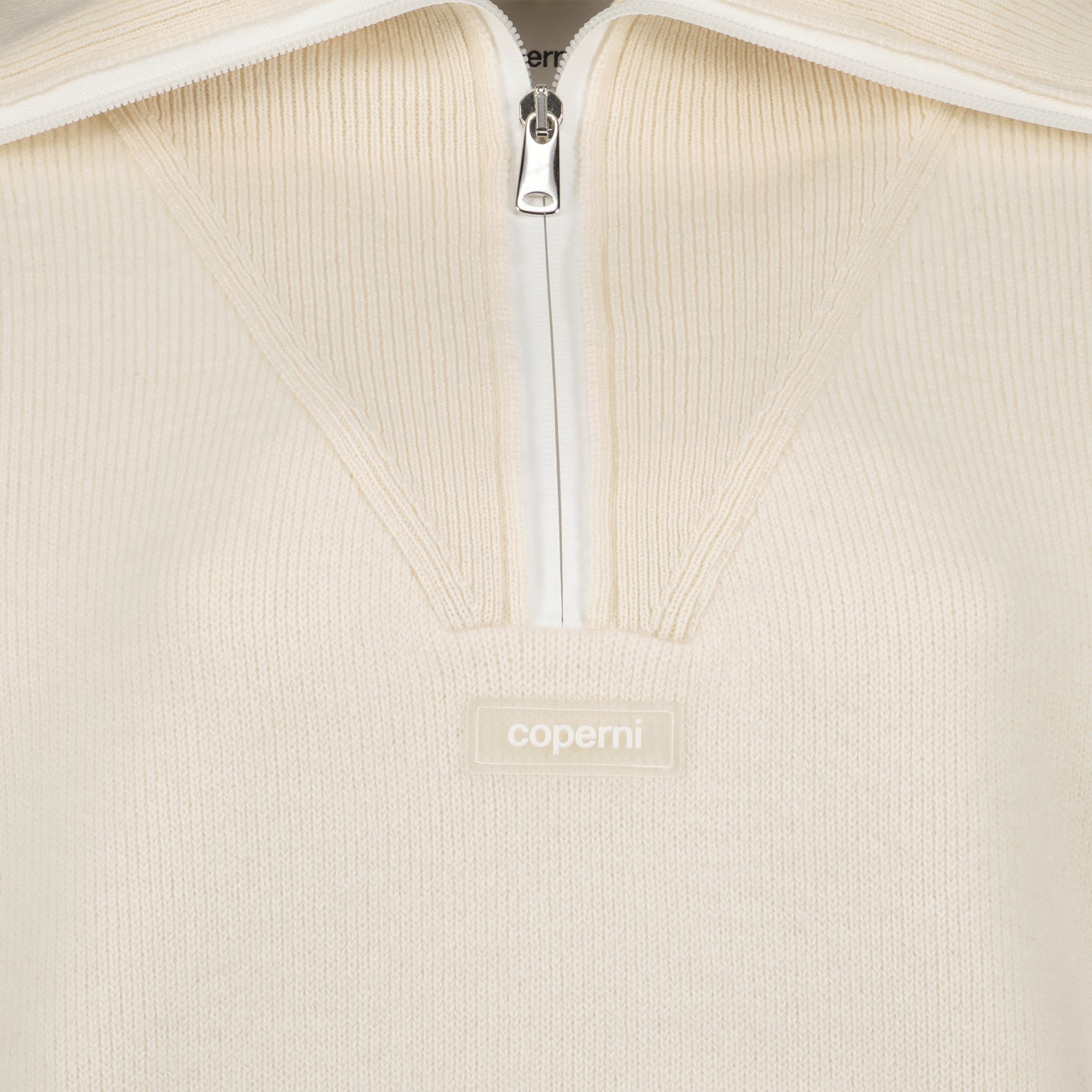 Coperni sweater, zip collar sweater, luxury men's wear, white sweater, designer knitwear