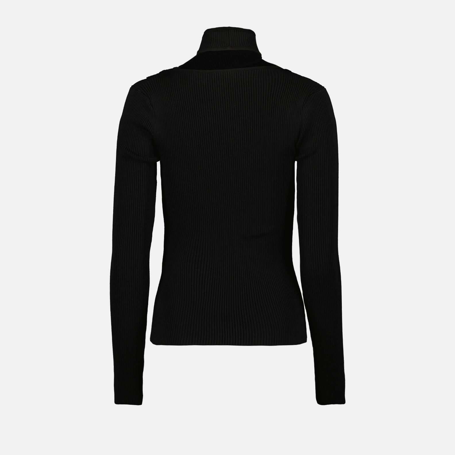 luxury turtleneck, Coperni, black cutout sweater, designer knitwear, high-end fashion