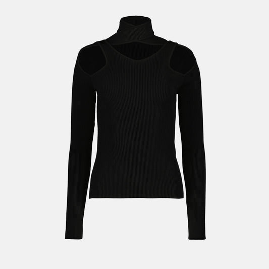 luxury turtleneck, Coperni, black cutout sweater, designer knitwear, high-end fashion