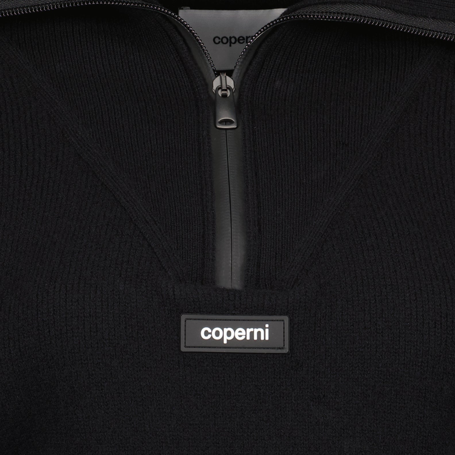 black crop sweater, Coperni logo sweater, luxury ready-to-wear, designer crop sweater, upscale fashion