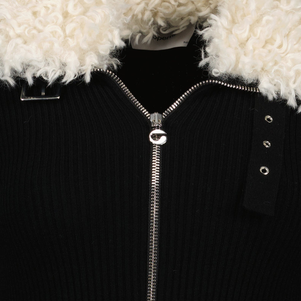 shearling collar bodysuit, luxury bodywear, Coperni bodysuit, black bodysuit, designer fashion