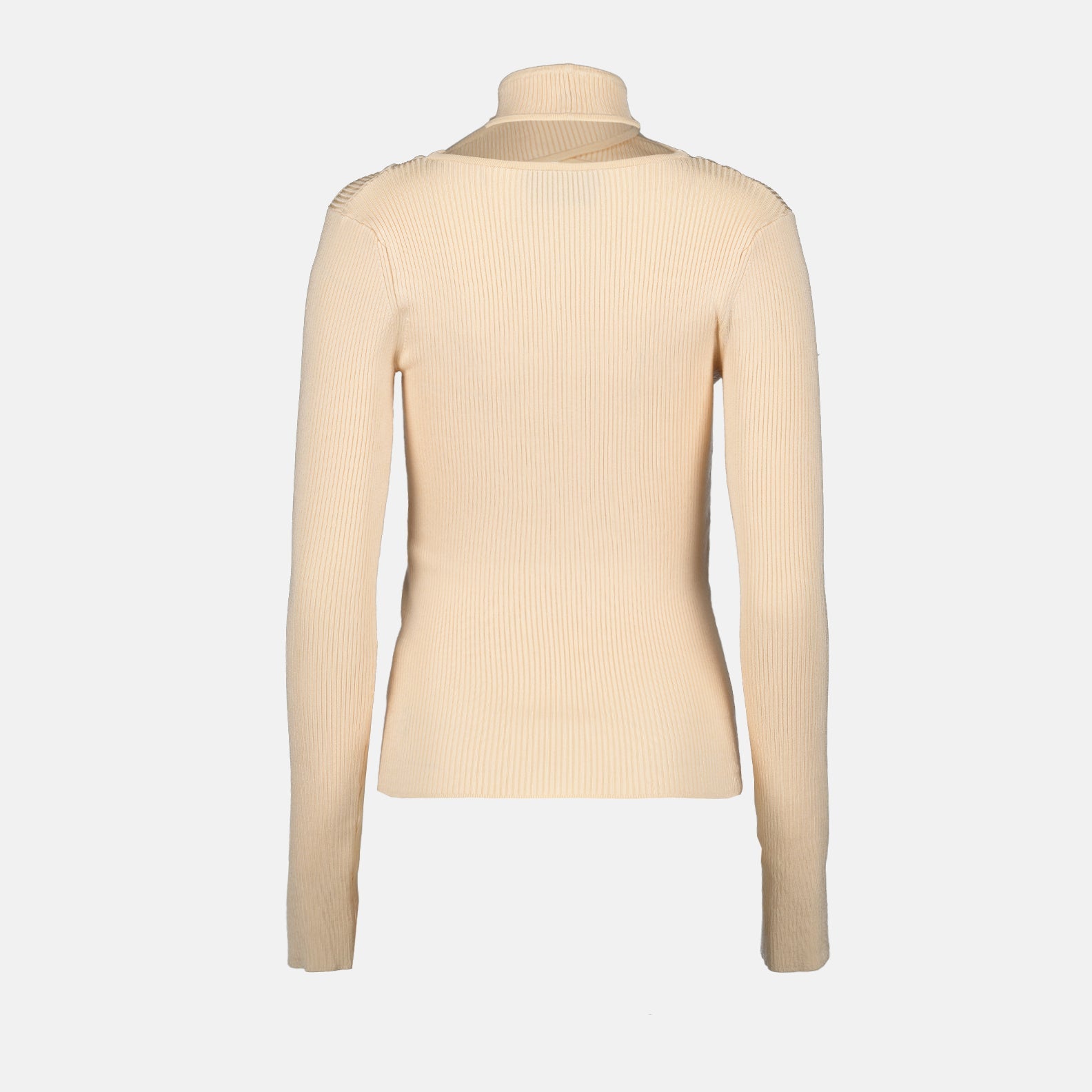 Coperni, beige turtleneck, luxury fashion, cutout design, high-end clothing