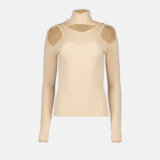 Coperni, beige turtleneck, luxury fashion, cutout design, high-end clothing