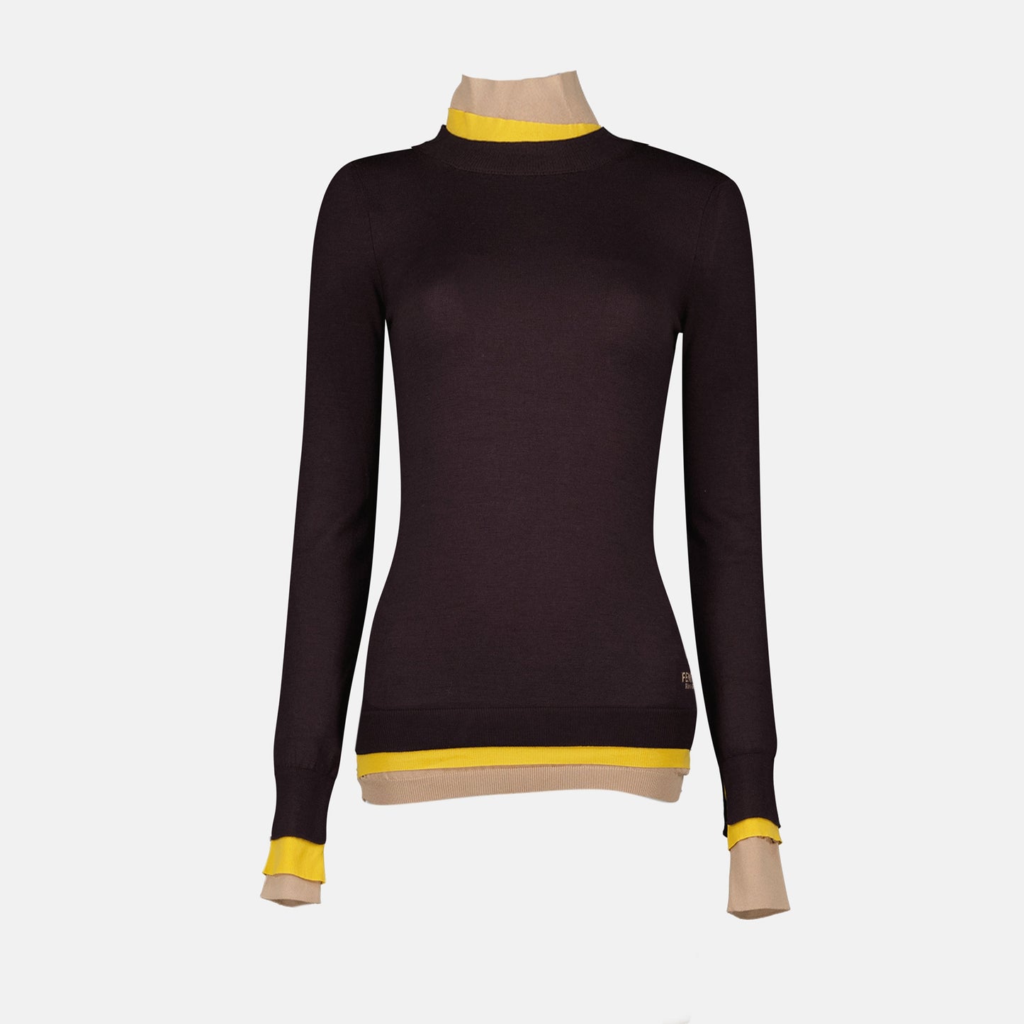 Wool pullover, turtleneck sweater, embroidered logo, violet knitwear, Fall-Winter fashion