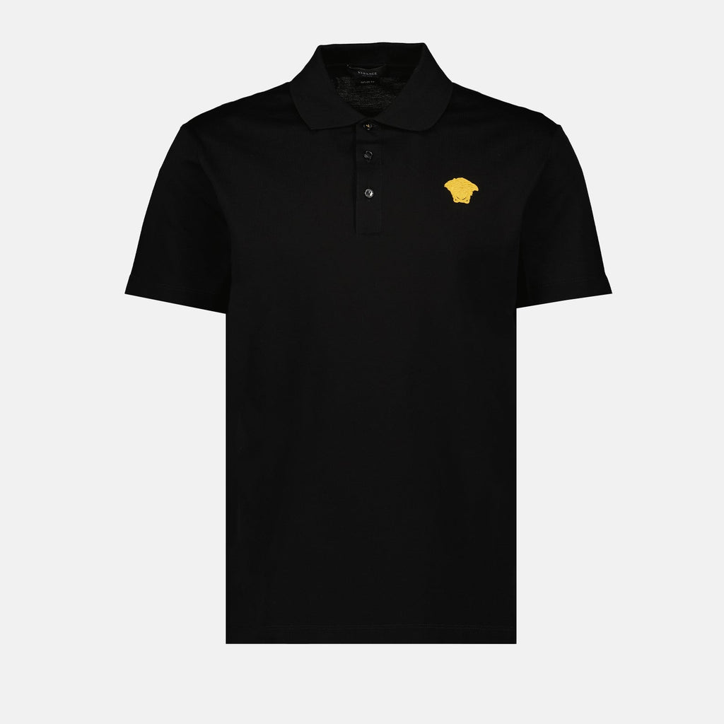 Versace polo, Medusa logo, cotton polo shirt, black polo, embroidered luxury shirt